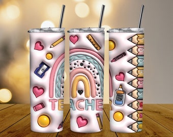 3D Inflated Teacher Tumbler Design, 3D Puffy Teacher Tumbler Wrap,Rainbow design, Teacher Appreciation Gif, Instant Download