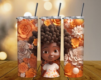 Inflated Afro Tumbler Wrap Png 3D Tumbler Design Skinny Sublimation Digital Download Flower Design Orange Afro Tumbler Wrap 20oz Skinny