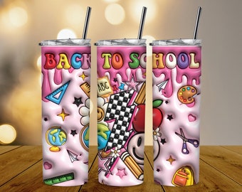 3D Retro Tumbler Wrap Png, 3D Rainbow Teacher Tumbler Png,20oz Skinny Sublimation Design,Back to school, Digital Download