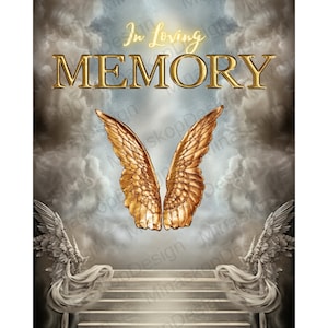 In loving Memory PNG, EDITABLE Stairs to Heaven Template, Angel Wings, Funeral Shirt Design Digital File, Instant Download