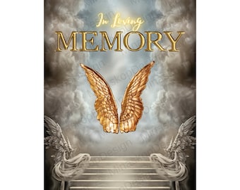 In loving Memory PNG, EDITABLE Stairs to Heaven Template, Angel Wings, Funeral Shirt Design Digital File, Instant Download