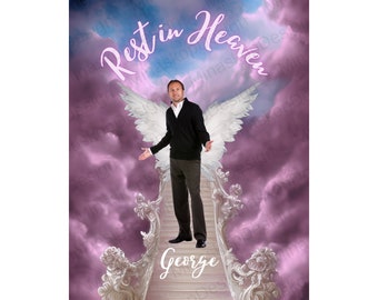 Lavender Purple Rest in Heaven Forever In Our Hearts Angel Wings PNG add photo rest in peace template funeral RIP memorial