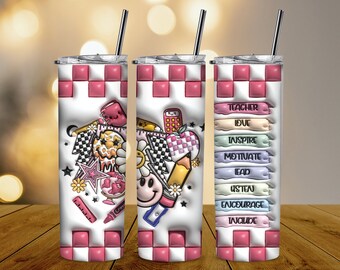 3D Teacher life Tumbler Wrap Png, inflated Retro Teacher Tumbler Png,20oz Skinny Sublimation Design,inspire