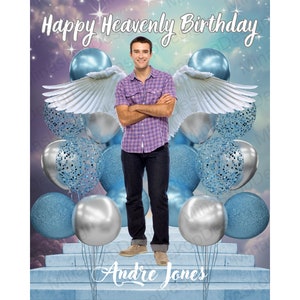 Happy Heavenly Birthday PNG, Blue Sky Heavens Gate, Memorial Background for Funeral,Heavenly card, T-Shirt Template