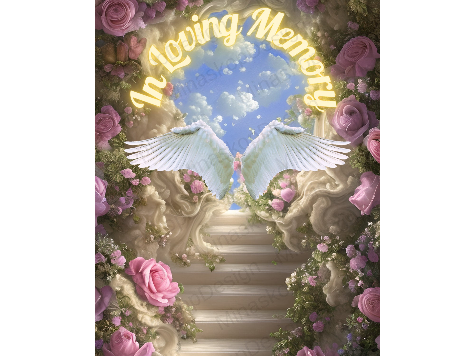 Buy İn Loving Memory PNG, Pink Rose Heaven Gate Stairway Memorial ...