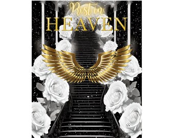 Rest in heaven PNG, Black Heavens Stairway In Loving Memory Angel Wings Memorial Background PNG