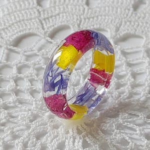 Pansexual Floral Ring - Real Flower Resin Band - LGBTQ Pride Parade Accessory – Subtle Queer Jewelry