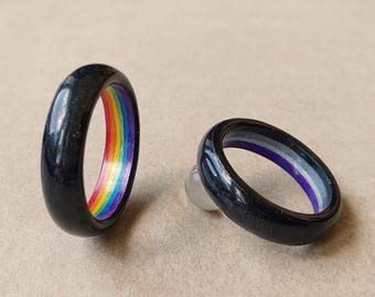 Discreet LGBTQ Ring - Black Shimmer Resin Band - Subtle Pride Handmade Jewelry - Hidden Queer Accessory