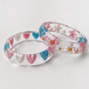 Pride Heart & Flower Ring - Clear Resin Subtle Jewelry - Rainbow Pride Parade Accessory - Queer Gift
