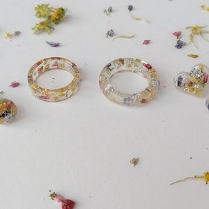 Real Flower Rings - Resin Ring Set - Earrings Ring Set - Dried Flower Earrings