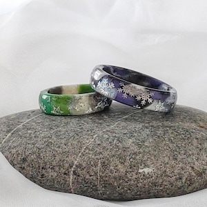 Snowflake LGBTQ Ring - Winter Pride Parade Band - Subtle Unisex Resin Jewelry - Custom Queer Accessory