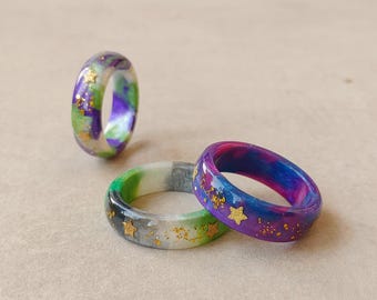 Space LGBTQ Ring –  Galaxy Pride Parade Band - Subtle Celestial Resin Jewelry - Custom Queer Accessory