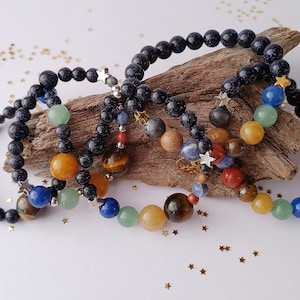 Weltraum Armband - Sonnensystem Armband - Planeten Armband - Naturstein Armband - Echter Edelstein - Universum Schmuck - Astronomie Geschenk