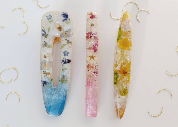 Real flower in resin hair barrettes 9 Pressed Flower Resin Barrette Hair Clip ideas to save  main image 4