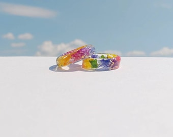 Pride Ring - Rainbow Ring - LGBT Ring - Pride Jewelry - Flower Ring - Resin Ring - Real Flower Ring - Statement Ring