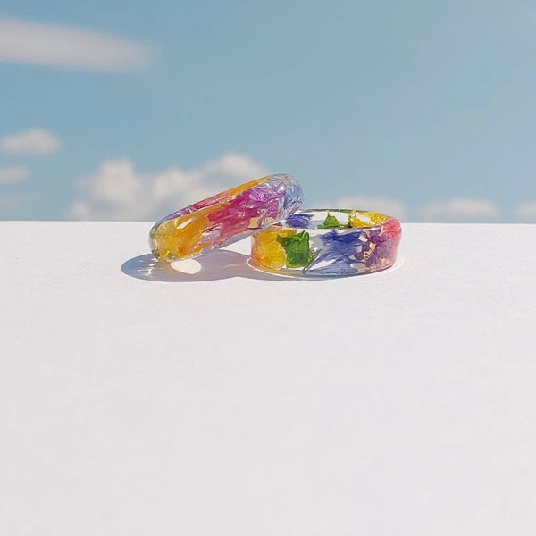 Pride Ring - Rainbow Ring - LGBT Ring - Pride Jewelry - Flower Ring - Resin Ring - Real Flower Ring - Statement Ring