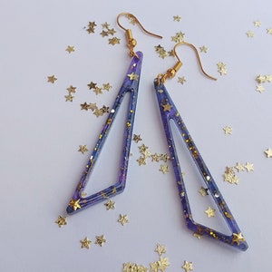 Night Sky Triangle Earrings: Long Resin Astronomy Jewelry