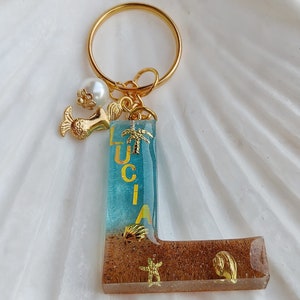 Llavero de nombre personalizado - Llavero de playa - Llavero inicial - Llavero de resina personalizado - Llavero inicial de verano - Regalo para él
