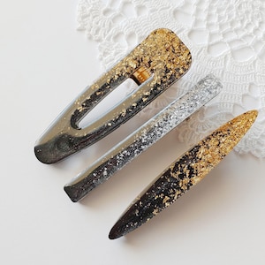Black Gold Hair Clip - Black Silver Hair Clip - Elegant - Luxurious - Hair Barrettes - Resin Hair Accessories - Shimmering