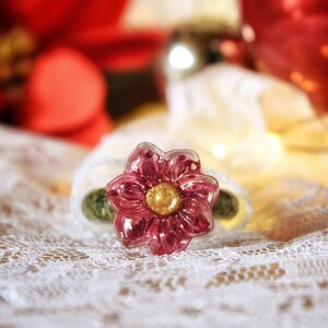 Poinsettia Ring: Real Pressed Flower, Christmas Floral Ring