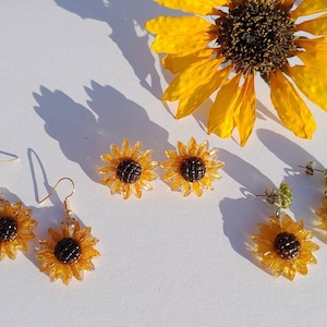 Real Flower Sunflower Earrings: Resin Floral Jewelry