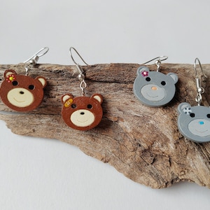 Bear Earrings - Bear Jewelry - Cute Earrings - Wooden Earrings - Hand Painted Jewelry - Kawaii Earrings