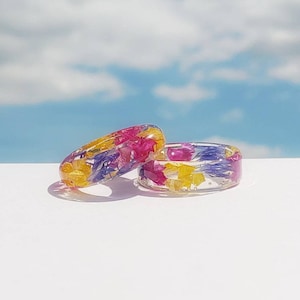 Pansexual Ring - Pansexual Jewelry - Pan Pride - Resin Ring - Real Flower Ring - Dried Flower Ring