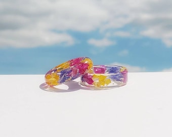 Pansexual Ring - Pansexual Jewelry - Pan Pride - Resin Ring - Real Flower Ring - Dried Flower Ring