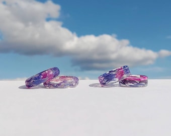 Bisexual Pride Ring - Bi Ring - Bisexual Jewelry - Bi Pride Jewelry - Resin Ring - Real Flower Ring - Dried Flower Ring