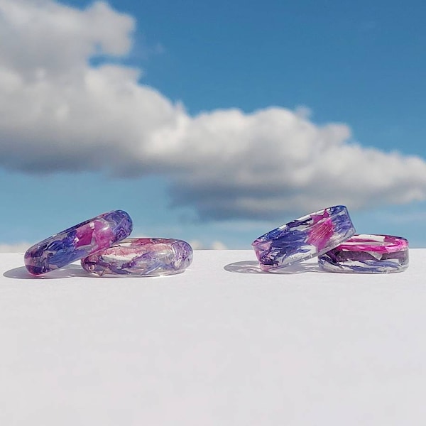 Bague de fierté bisexuelle - bague bi - bijoux bisexuels - bijoux de fierté bi - bague en résine - bague fleur véritable - bague fleur séchée