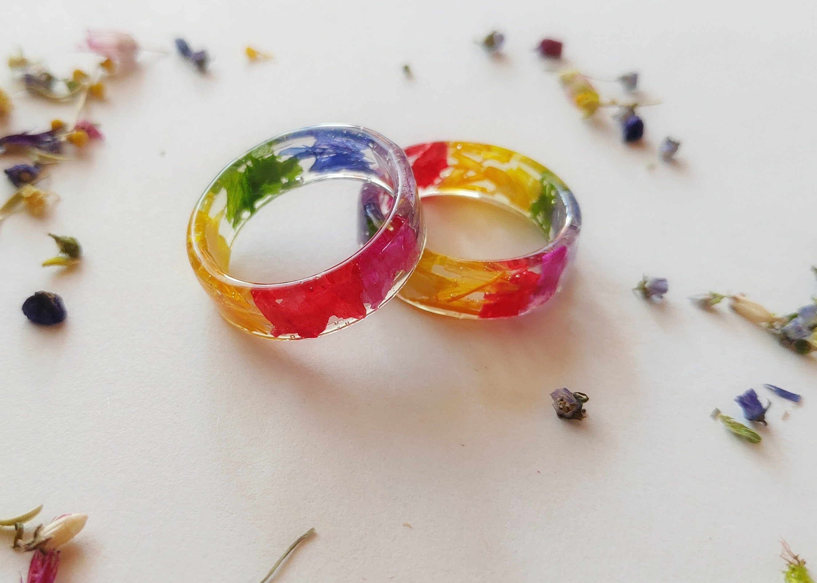 Chakra Ring - Yoga Jewelry - Pilates Ring - Meditation Ring - Real Flower Ring - Resin Flower Ring