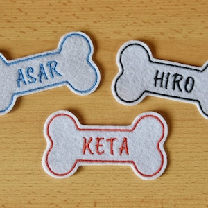 Custom Dog Name Patch: Bone Shape Embroidered Iron-On, Glow-In-The-Dark