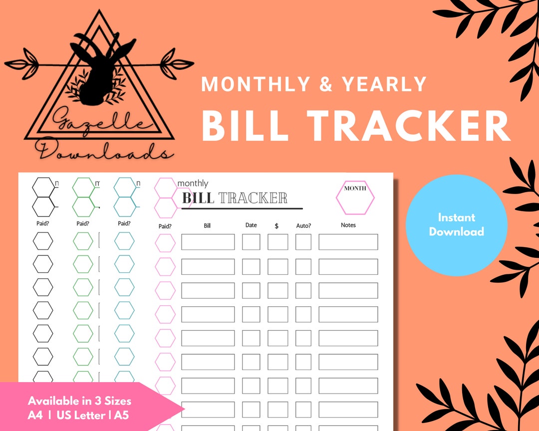 Monthly & Yearly Bill Tracker Bill Organizer Bill Log Etsy