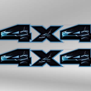 4x4 Decal (Set of 2) for Truck universal UV protected Sticker Bedside Fwd Blue outline Lightnings Motive