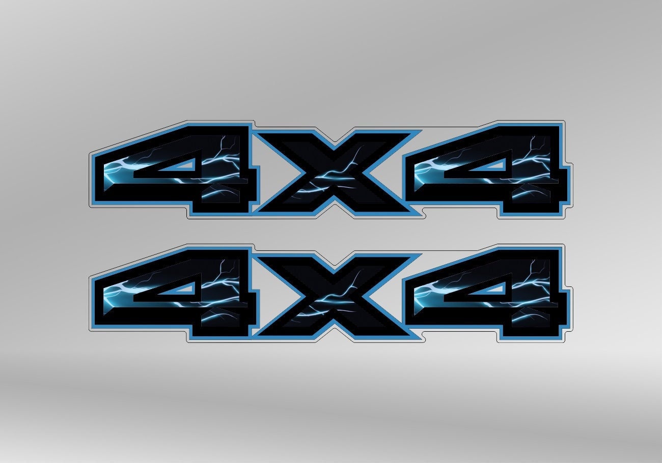 4x4 Decal (Set of 2) for Truck universal UV protected Sticker Bedside Fwd Blue outline Lightnings Motive
