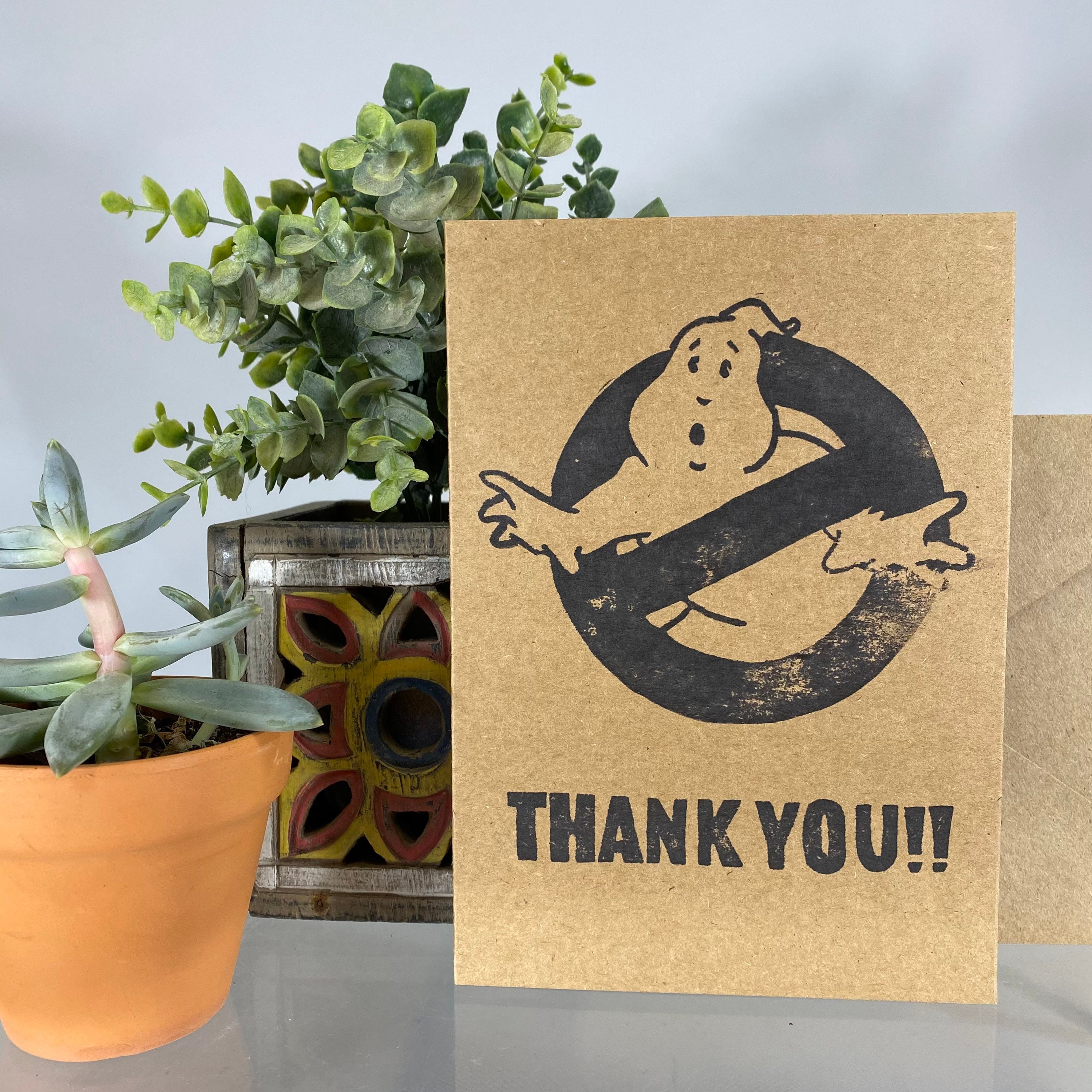 Ghostbusters Who Ya Gonna Call Comic Book Any Occassion Kraft Blank Greeting Card And Envelope Handcrafted Handmade Stamped Stamp