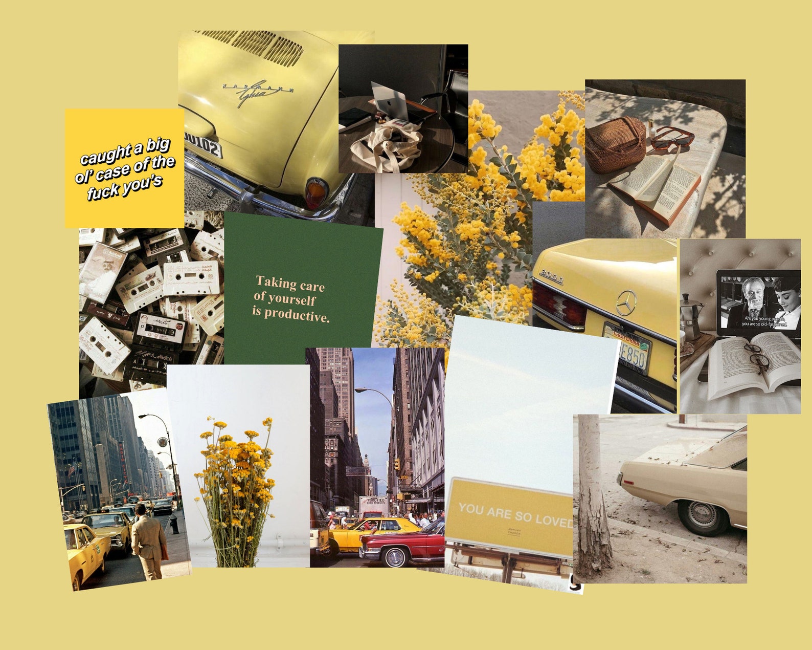 28 Pale Yellow Aesthetic Collage Kit Photos Wall Decor Wall Etsy