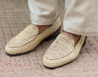 Mocasines de rafia hechos a mano para hombre: zapatos marroquíes sostenibles sin cordones