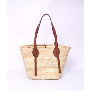 Handwoven Moroccan Straw Tote - French Basket XL Shopper with Leather Handles | Raffia Shoulder Holiday Bag - Unique Gift Selection