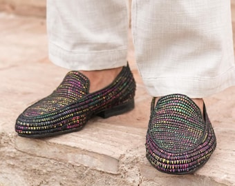 Mocasines de rafia multicolor para hombre - Zapatos bohemios hechos a mano