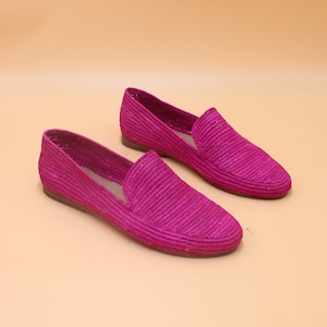 Pink Raffia Loafers - Elegant Handmade Raffia Slip-Ons , Casual Walking Shoes , Women&#39;s Moccasins, gift for her