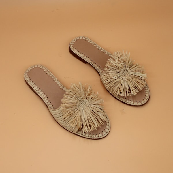 Sandalias de rafia artesanales para mujer / Zapatos bohemios ecológicos / Toque artesanal único