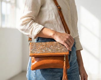 Conjunto de clutch de piel con tachuelas, bolso bandolera plegable, bolso bohemio con lentejuelas, bolso de festival