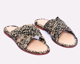 Handwoven Raffia Sandals: Moroccan Leather Sole, Sustainable Footwear