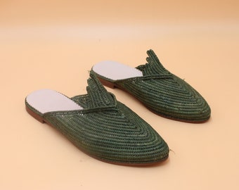 Handmade Green Raffia Mules: Eco-Friendly Summer Shoes