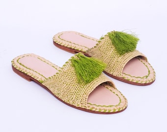 Tropical Raffia Sandals - Handmade Women's Summer Footwear - Vacation Essentials