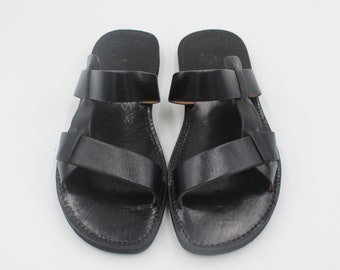 Sandalias de cuero para hombre hechas a mano: Chanclas marroquíes negras