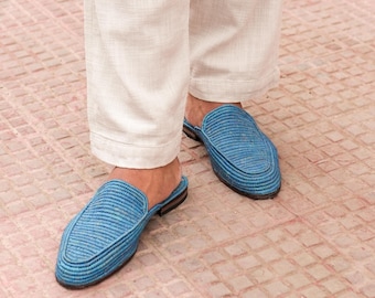 Mules de rafia hechas a mano para hombre: Zapatos sin cordones artesanales marroquíes