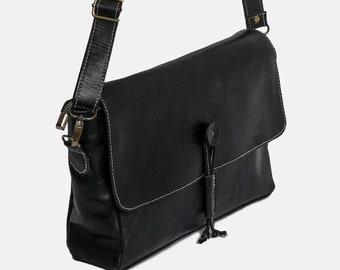 Sac messager à bandoulière en cuir véritable : sacoche unisexe pour tous les jours