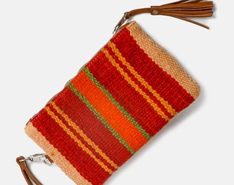 Woven Wool Clutch Bag: Leather Wristlet Purse